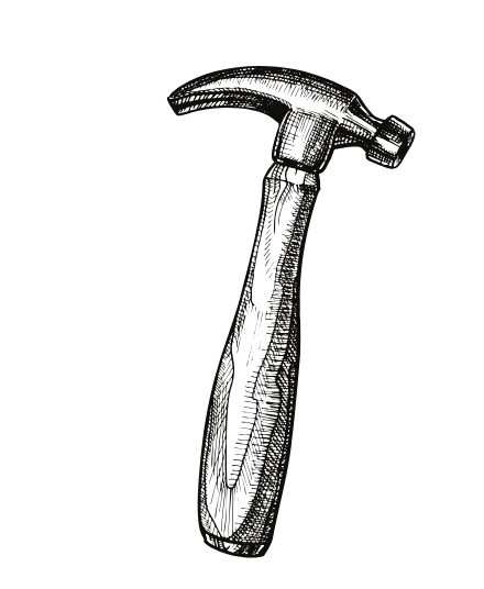 Dessin d’un marteau illustrant l’étape de la transformation finale de l’espace